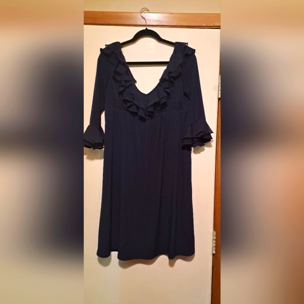 Dark Navy Blue dress, size L.  Suzi Chin for Maggy boutique.